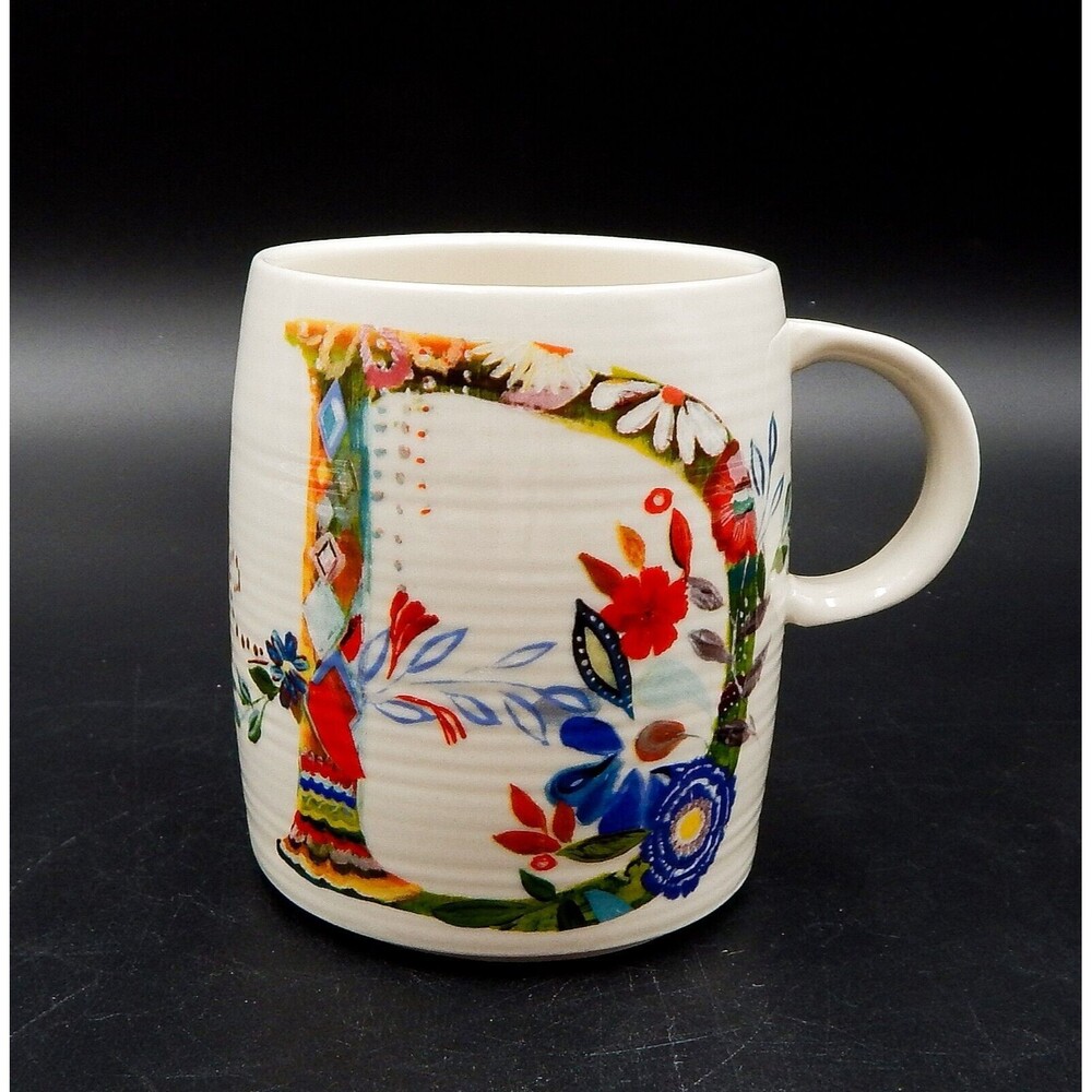 Anthropologie Petal PalPetalette Letter D Flowers Starla Halfmann Mug Cup Coffee